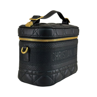 Christian Dior Black Lambskin Small Embroidered Travel Vanity Case with Strap