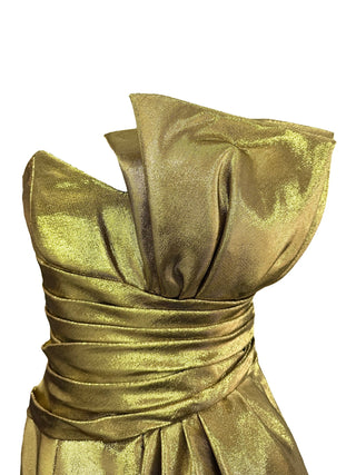 Saint Laurent Gold Lurex Bow Detail Strapless Mini Dress FR 40