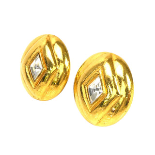 Chanel Vintage Round Diamond Rhinestone Clip-On Earrings