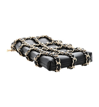 Chanel Black Lambskin Tech Me Out With Crossbody Chain Clutch