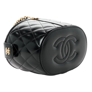 Chanel Black Lambskin Quilted Chain Top Handle Vanity With Chain