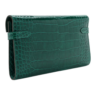 Hermes Vert Emeraude Alligator Kelly Wallet With Gold Hardware