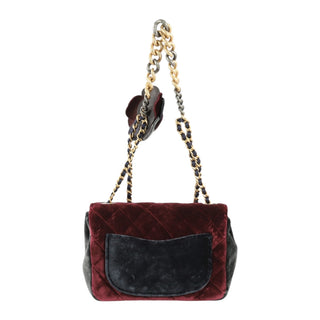 Chanel Velvet Red & Blue Quilted Small Camellia Flap Bag