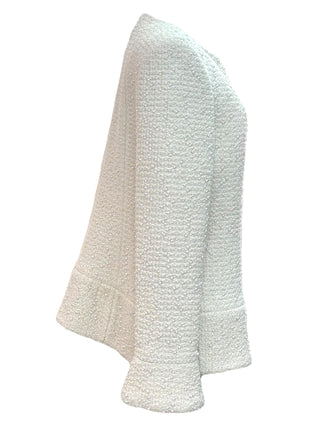 Chanel 2018 Ivory Pearl-Embellished Flared Tweed Jacket with Sunburst CC Buttons