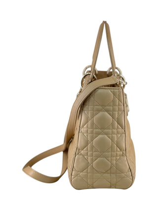 Christian Dior Beige Diamond Lambskin Medium Lady Dior Bag