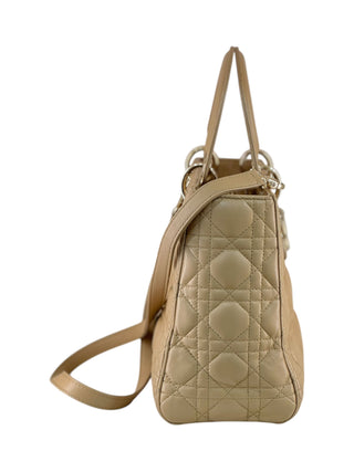 Christian Dior Beige Diamond Lambskin Medium Lady Dior Bag