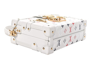 Louis Vuitton White Red Blue Lambskin Embossed Monogram Petite Malle Bag