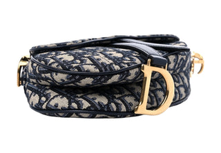 Christian Dior Blue Oblique Mini Saddle Bag With Strap