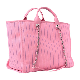 Chanel Pink & Blue Striped Canvas Large Deauville Tote Bag