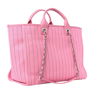 Chanel Pink & Blue Striped Canvas Large Deauville Tote Bag