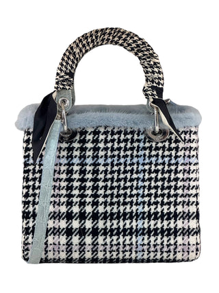 Christian Dior Mint Green Tweed Crocodile Mink Plaid Medium Lady Dior Bag