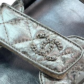 Chanel Quilted Metallic Silver Leather Dad Sandals