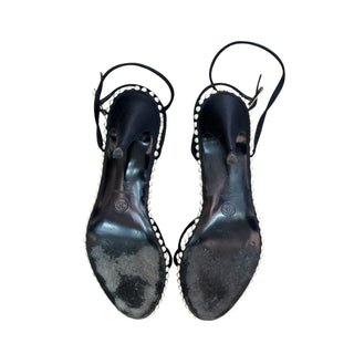 Chanel Black Strappy Pearl-Trim Heeled Sandals