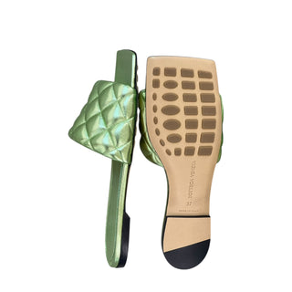 Bottega Veneta Metallic Green Quilted Slide Sandals