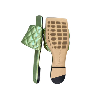 Bottega Veneta Metallic Green Quilted Slide Sandals