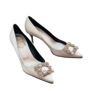 Roger Vivier Pink Satin Crystal Buckle Pumps