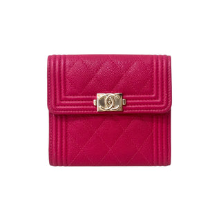 Chanel  Caviar Quilted Compact Boy Wallet Dark Pink