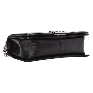 Chanel Black Aged Calfskin Chain V-Stitch Chevron Shoulder Medium Boy Bag