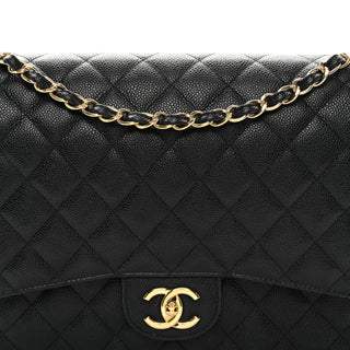 Chanel Black Caviar Quilted Maxi Double Flap Bag With Gold Hardware