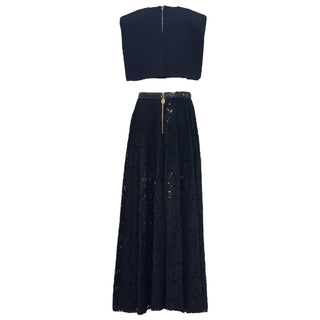 Louis Vuitton Black Structured Crop Top & Lace Maxi Skirt Set