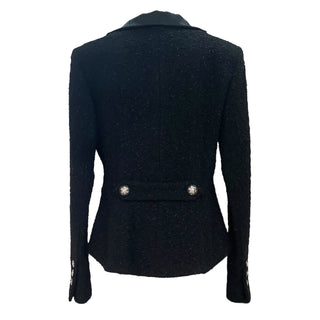 Chanel Black Textured Wool Cropped Jacket with Satin Lapel