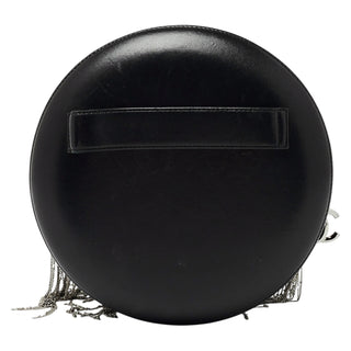 Chanel Black Leather Metal Fringe Round Chain Clutch