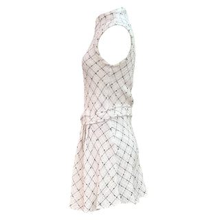 Chanel Cream Tweed Sleeveless Dress with Belted Waist & CC Button