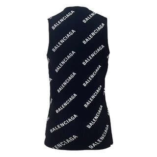 Balenciaga Black Logo Print Ribbed Sleeveless Tank Top