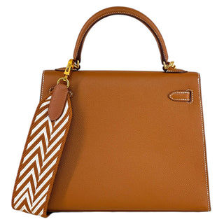 Hermès Kelly 25 Gold Epsom Leather With Gold Hardware & Shoulder Strap