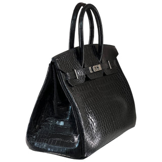 Hermès Birkin 35 Black Shiny Porosus Crocodile Leather With Palladium Hardware