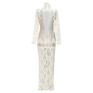 Rabanne Cream Turtleneck Lace Long Dress