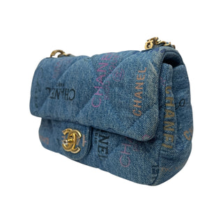 Chanel Blue Multicoloured Denim Quilted Mini Denim Mood Rectangular Flap Bag