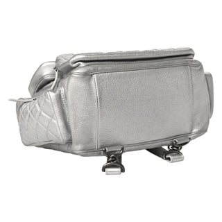 Chanel Silver Metallic Grained Calfskin Quilted Large Casual Rock Backpack