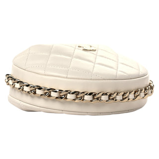Chanel White Lambskin Quilted Gold Chain Around Pouch