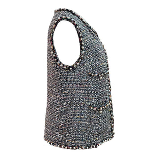 Chanel Multicolor Tweed Sleeveless Vest Jacket with Pearl Embellishments