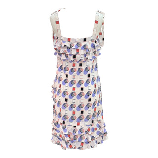 Chanel Purple Printed Geometric Ruffle Mini Sleeveless Dress