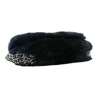 Chanel Navy Rabbit Fur Triple Chain Flap Bag