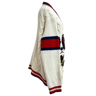 Gucci Ivory Wool Knit Cardigan With Embroidered Dogs