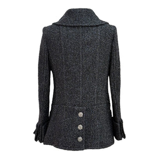 Chanel Black Metallic Tweed Double-Breasted Jacket with Jewel Buttons