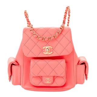 Chanel Pink Shiny Caviar Quilted Small Pockets Drawstring Backpack