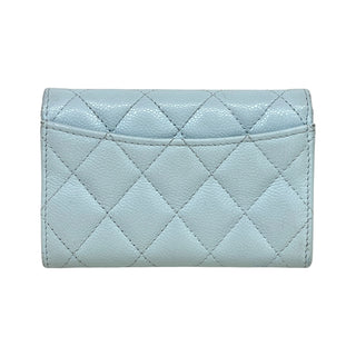 Chanel Light Blue Caviar Quilted Flap Card Holder Wallet