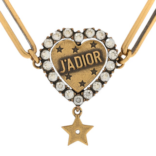 Christian Dior Aged Gold Metal Crystal Heart J’Adior Choker Necklace