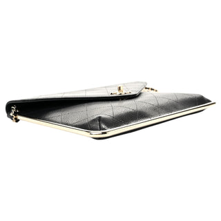Chanel Black Grained Calfskin Envelope Clutch Wallet On Chain