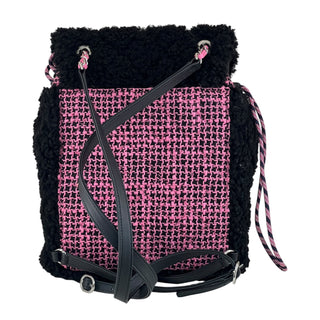 Chanel Black & Pink Shearling Sheepskin Coco Neige Flap Backpack With Silver Hardware