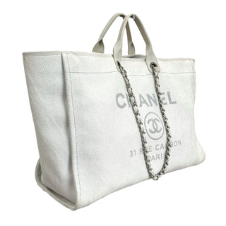 Chanel White & Grey Canvas Large Deauville Tote Bag