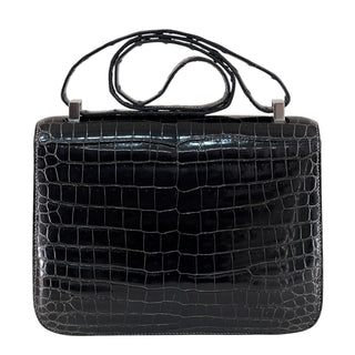 Hermes Black Shiny Crocodile Constance 24 With Palladium Hardware
