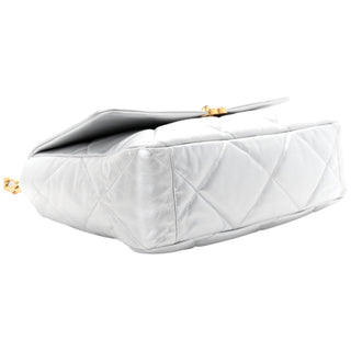 Chanel Silver Metallic Goatskin Quilted Maxi Chanel 19 Flap Bag