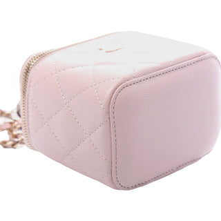 Chanel Light Pink Caviar Quilted Mini Vanity Case With Chain