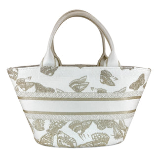 Christian Dior White & Gold Gradient Butterflies Hat Basket 2-Way Canvas Bag
