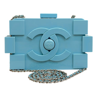 Chanel Light Baby Blue Plexiglass Supermarket Boy Brick Lego Minaudière Clutch With Silver Hardware